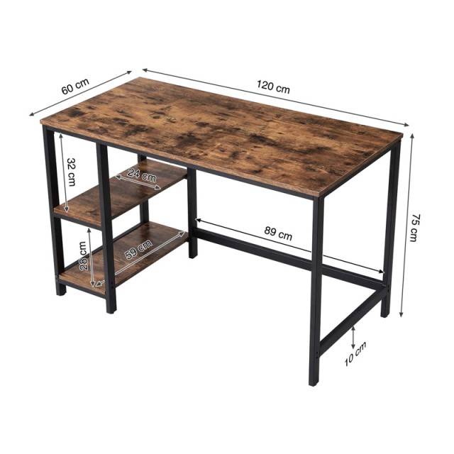 Μεταλλικό Γραφείο με 2 Ράφια 120 x 60 x 75 cm VASAGLE LWD47X