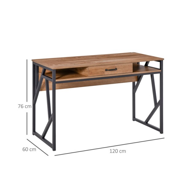 Μεταλλικό Γραφείο με 2 Ράφια και 1 Συρτάρι 120 x 60 x 76 cm HOMCOM 836-376
