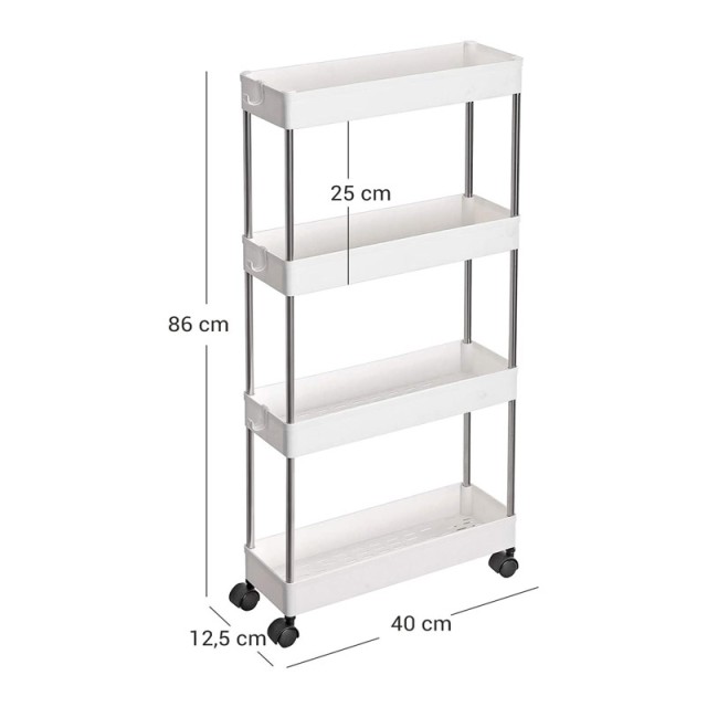 Μεταλλικό Τρόλεϊ Κουζίνας με 4 Ράφια 40 x 12.5 x 86 cm Songmics KSC08WT