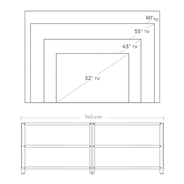 Μεταλλικό Έπιπλο Τηλεόρασης με 3 Ράφια 140 x 39.2 x 50 cm VASAGLE LTV094B01