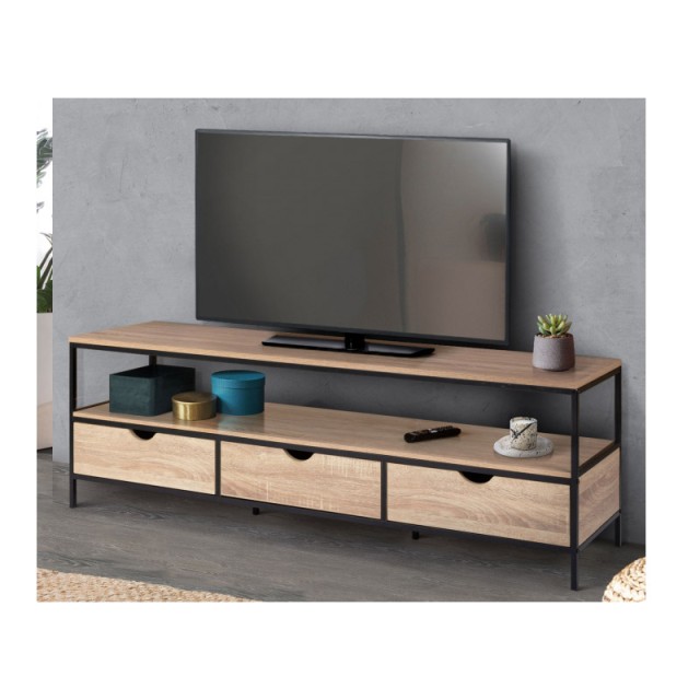 Metal TV Cabinet with 3 Wooden Cabinets 160 x 40 x 50 cm Memphis Idomya 30089583