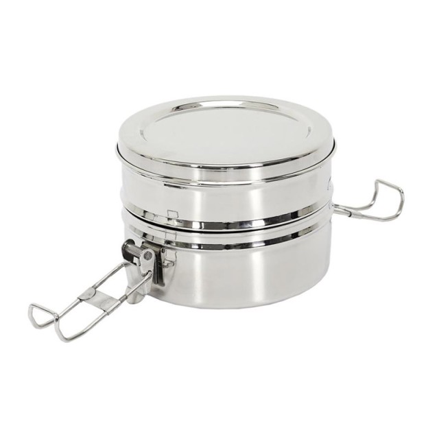 Μεταλλικό Φαγητοδοχείο - Lunch Box 2 Επιπέδων από Ανοξείδωτο Ατσάλι 14 x 13 x 10 cm Cook Concept KA4803