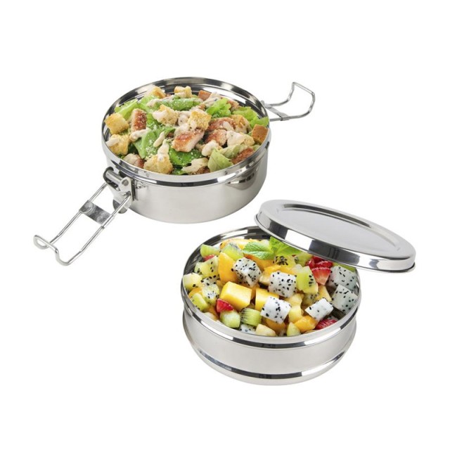 Μεταλλικό Φαγητοδοχείο - Lunch Box 2 Επιπέδων από Ανοξείδωτο Ατσάλι 14 x 13 x 10 cm Cook Concept KA4803