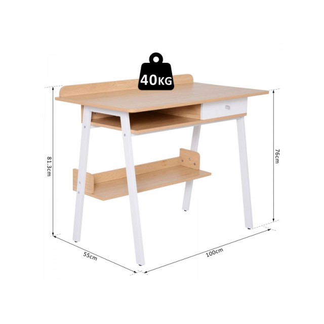Μεταλλικό Γραφείο με 1 Συρτάρι 100 x 55 x 81.3 cm Χρώματος Λευκό HO...
