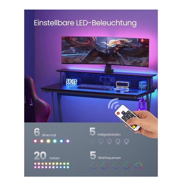 Μεταλλικό Γραφείο Gaming με LED Φωτισμό και Πολύπριζο 120 x 60 x 91...