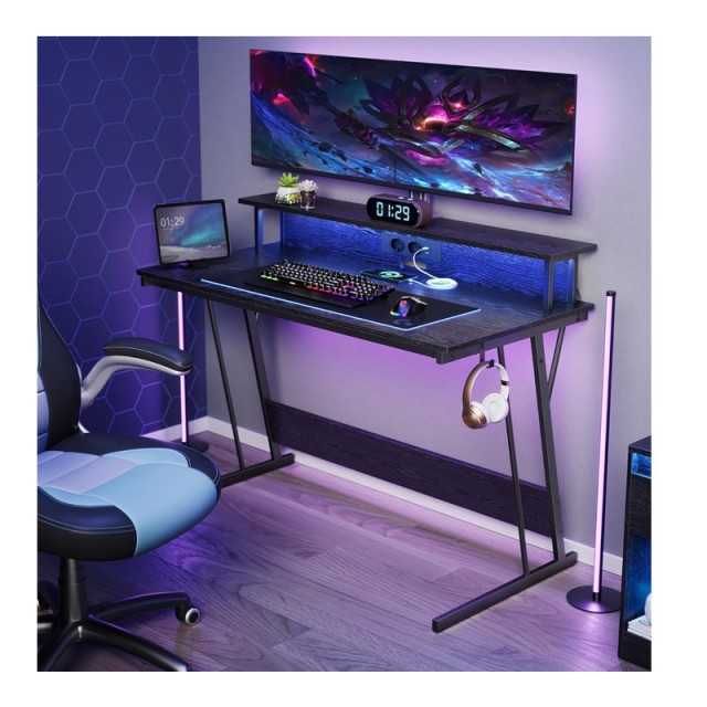 Μεταλλικό Γραφείο Gaming με LED Φωτισμό και Πολύπριζο 120 x 60 x 91...