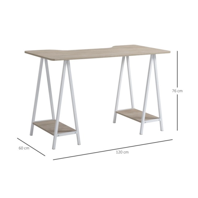 Μεταλλικό Γραφείο με 2 Ράφια 120 x 60 x 76 cm HOMCOM 836-236