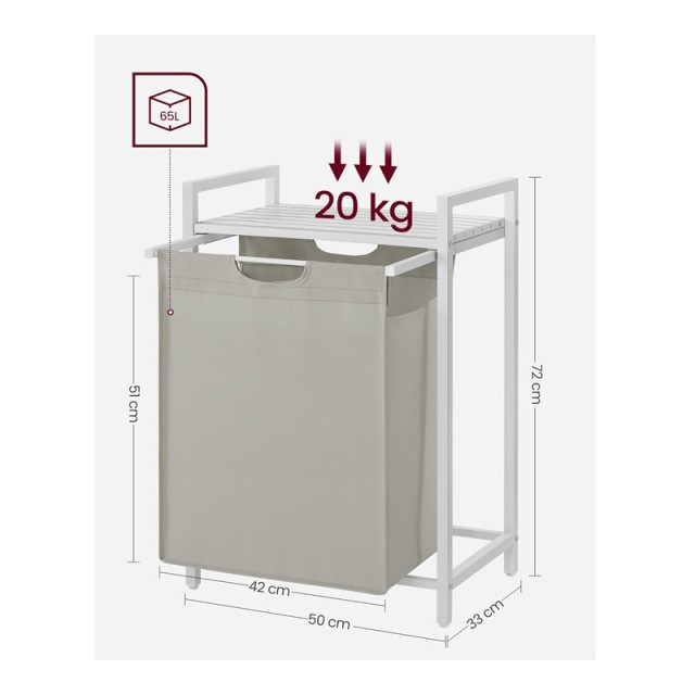 Μεταλλικό Καλάθι Απλύτων με 1 Ράφι 50 x 33 x 72 cm Χρώματος Λευκό VASAGLE BLH101W01