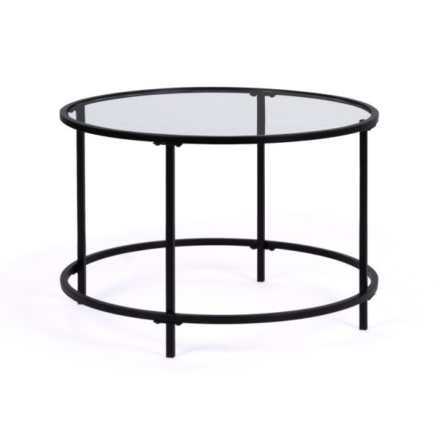 Μεταλλικό Στρογγυλό Τραπέζι Σαλονιού με Γυάλινη Επιφάνεια 70 x 70 x...