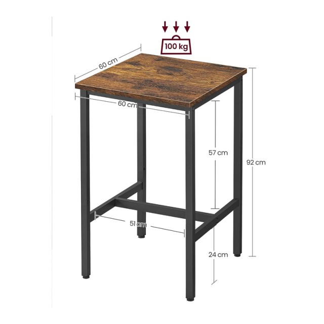 Μεταλλικό Τετράγωνο Τραπέζι - Bar 60 x 60 x 92 cm VASAGLE LBT25X