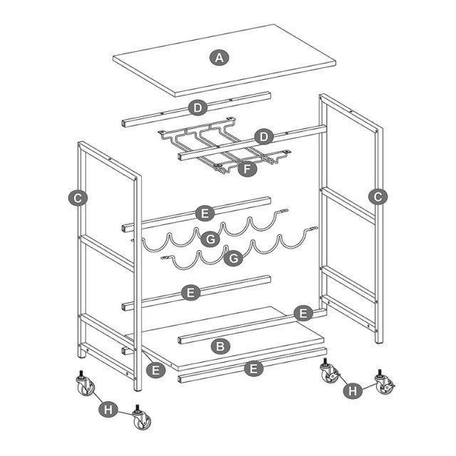 Μεταλλικό Τρόλεϊ Μπαρ 60 x 40 x 75 cm VASAGLE LRC087B01