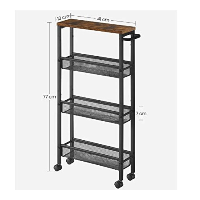 Μεταλλικό Τρόλεϊ Κουζίνας 4 Επιπέδων 41 x 13 x 77 cm VASAGLE LRC032...