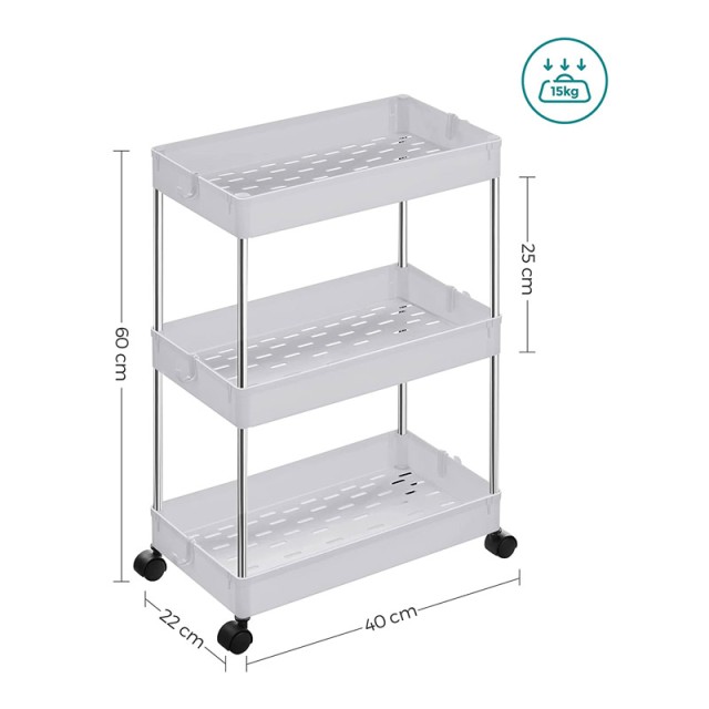 Μεταλλικό Τρόλεϊ με 3 Ράφια 40 x 22 x 60 cm Χρώματος Λευκό Songmics KSC009W01