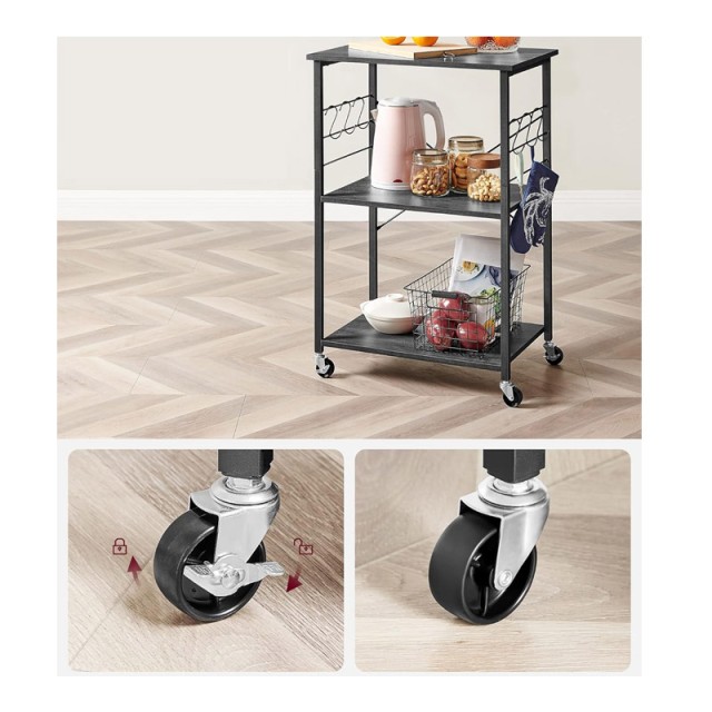 Μεταλλικό Τρόλεϊ Κουζίνας με 3 Ράφια 60 x 40 x 89 cm Χρώματος Μαύρο VASAGLE KKS060B42