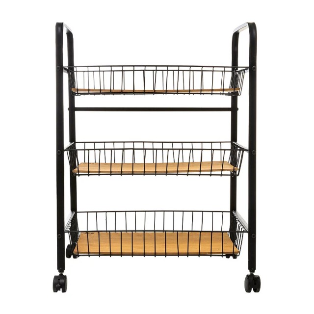 Μεταλλικό Τρόλεϊ Κουζίνας με 3 Ξύλινα Ράφια 52 x 39 x 70 cm 5Five S...