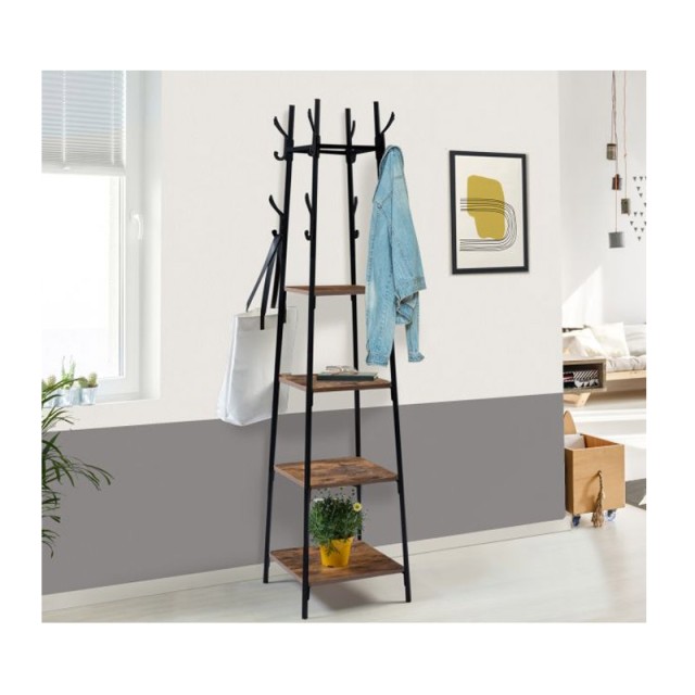 Μεταλλικός Καλόγερος με 4 Ξύλινα Ράφια 40 x 40 x 170 cm Elize Idomy...