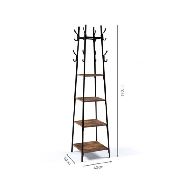 Μεταλλικός Καλόγερος με 4 Ξύλινα Ράφια 40 x 40 x 170 cm Elize Idomy...