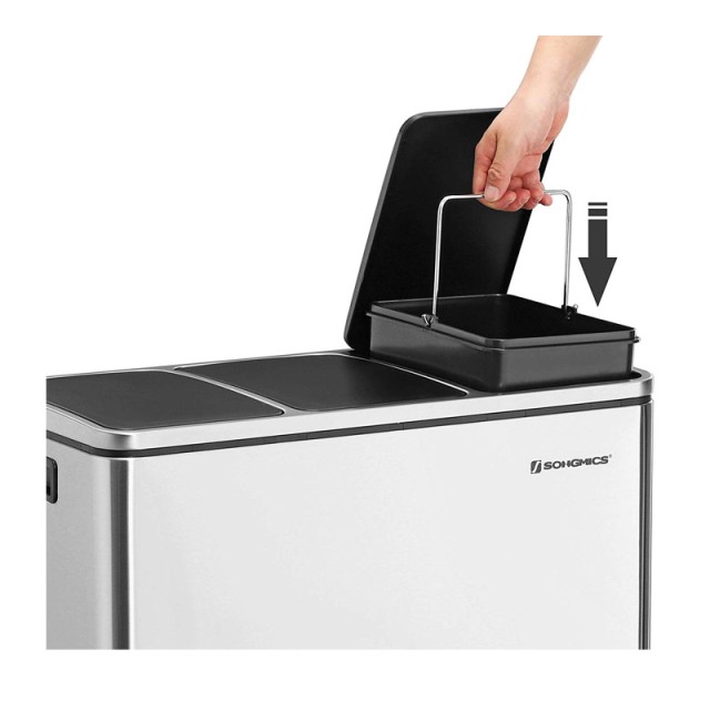 Μεταλλικός Τριπλός Κάδος Απορριμμάτων από Ανοξείδωτο Ατσάλι με 3 Πε...