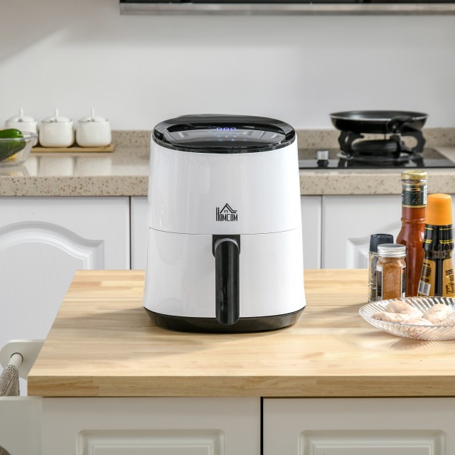 HOMCOM Air Fryer 2.5L 1300W με 7 προεπιλεγμένα μενού, πίνακα LED και καλάθι, 33,9x24,9x29,9 cm, λευκό και μαύρο 800-114V90