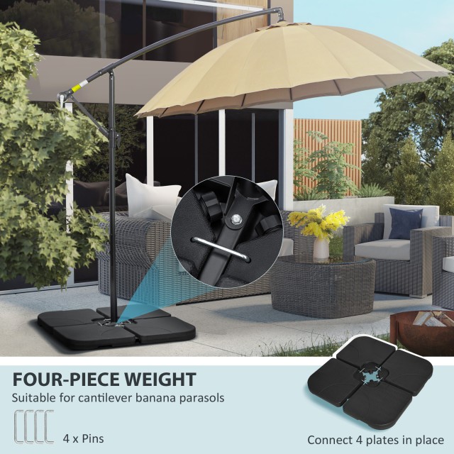 Outsunny Σετ Βάσης Ομπρέλας 4 τεμαχίων σε HDPE Γεμιζόμενη με Νερό ή Άμμο, 104x104x7,5 cm, Μαύρο 84D-205V00BK