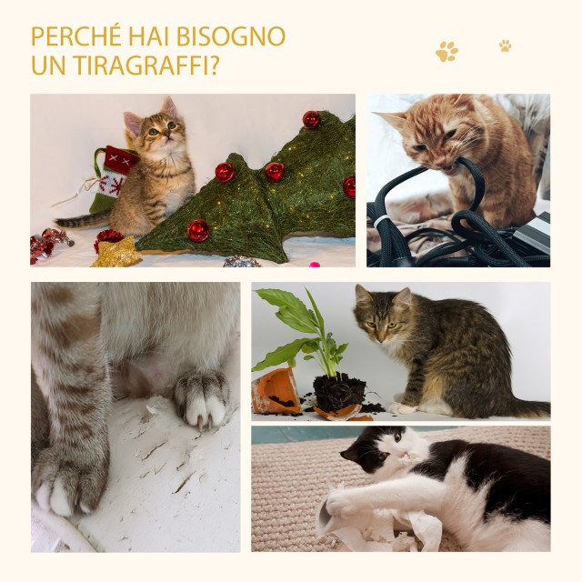 PawHut Cat House με γρατσουνιές σιζάλ, μαξιλάρια και μπάλα που πλένονται, 35x35x81cm, δρυς D30-435