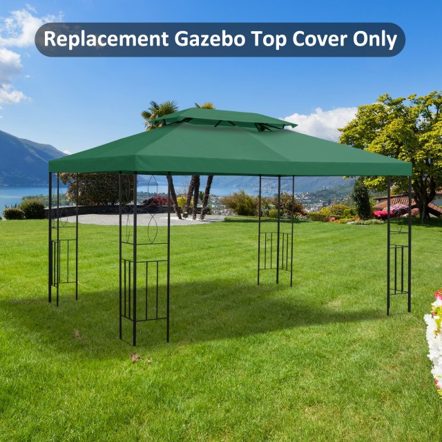 Outsunny 4x3m 2-Tier Polyester Gazebo κάλυμμα με ιμάντες και 10 οπές αποστράγγισης, πράσινο 84C-102GN