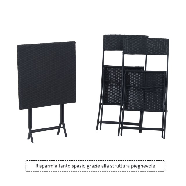 Outsunny Rattan Σετ Έπιπλα Κήπου 1 Τραπεζάκι σαλονιού και 2 Πτυσσόμενες Καρέκλες Κήπου 3τμχ Μαύρο 841-093