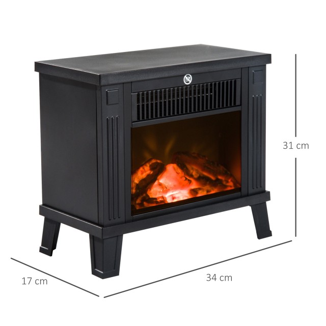 Ηλεκτρικό τζάκι δαπέδου HomCom 600W / 1200W με εφέ φλόγας, Μαύρο, 38,5 x 22 x 30,5 cm 820-065