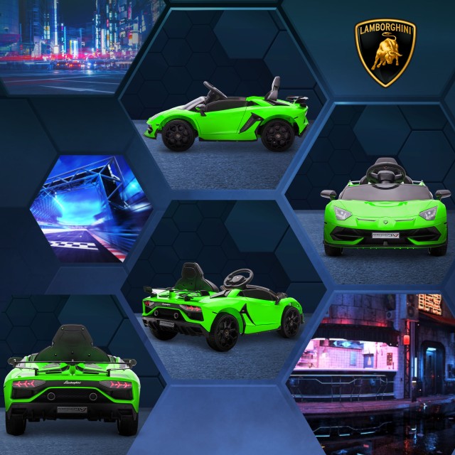 HOMCOM 12V Lamborghini Licenseded Electric Ride-On Toy Car for Children με Κόρνα και Τηλεχειριστήριο, 107,5x63x42 cm, Πράσινο 370-306V90GN
