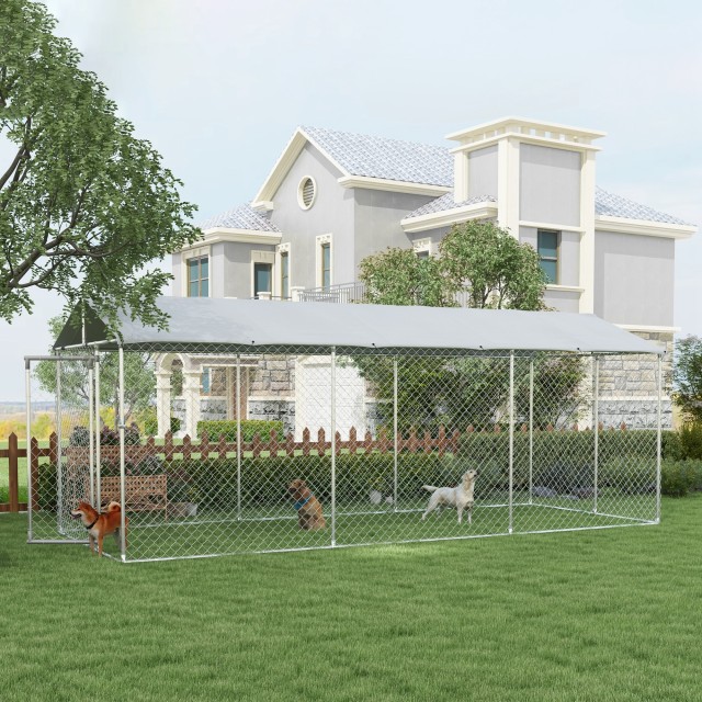PawHut Outdoor Dog Kennel με αδιάβροχη οροφή από ύφασμα και ατσάλι ...
