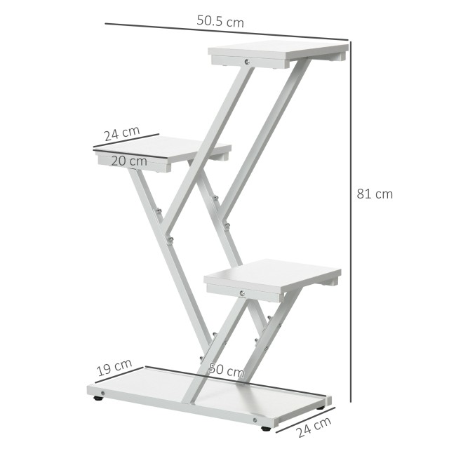 Outsunny 4-Tier Plant Pot Ladder for Indoor and Outdoor MDF and Steel, 50,5x24x81 cm, Λευκό 845-756V00WT
