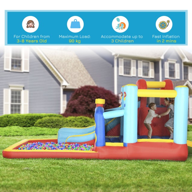 Outsunny Bouncy Castle για παιδιά 3-8 ετών με τραμπολίνο, τσουλήθρα και πισίνα, 435x245x200 cm 342-058V90