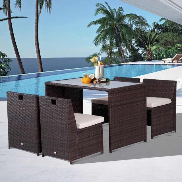 Outsunny Rattan Σετ Έπιπλα Κήπου 5τμχ Τραπεζαρία 4 Καρέκλες με Μαξιλάρια 861-012