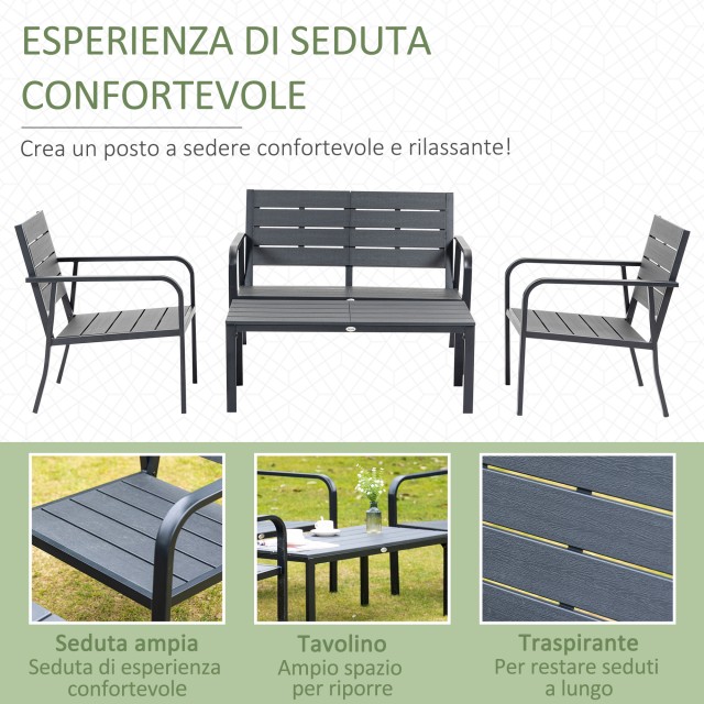 Outsunny Σετ 4 τεμαχίων Garden Lounge με 2θέσιο πάγκο, 2 πολυθρόνες και τραπεζάκι σαλονιού, Caff? 84B-644