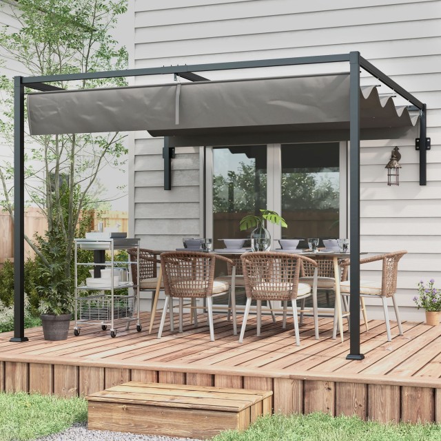 Outsunny Pergola Gazebo 3x4 m με αναδιπλούμενη οροφή και τρύπες αποστράγγισης, σε ατσάλι και πολυεστέρα, γκρι 84C-470V02CG