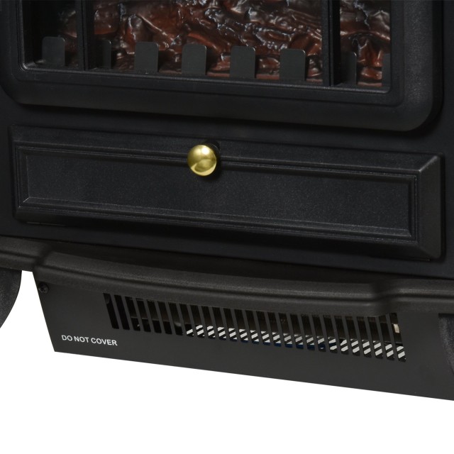 Ηλεκτρικό τζάκι δαπέδου HOMCOM με ισχύ φλόγας 1000W / 2000W σε Σίδερο και Γυαλί 45 28 54,8 εκ. Μαύρο 820-039