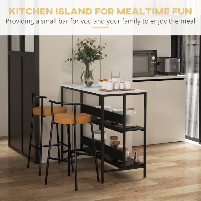 HOMCOM Kitchen Island με ράφια, μαρμάρινο εφέ και μεταλλική κατασκευή, 100x50x90cm, ασπρόμαυρο 801-338V80BK