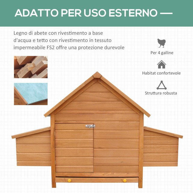 PawHut Garden Chicken Coop Κλουβί κοτόπουλου σε έλατο, ξύλο και πρά...