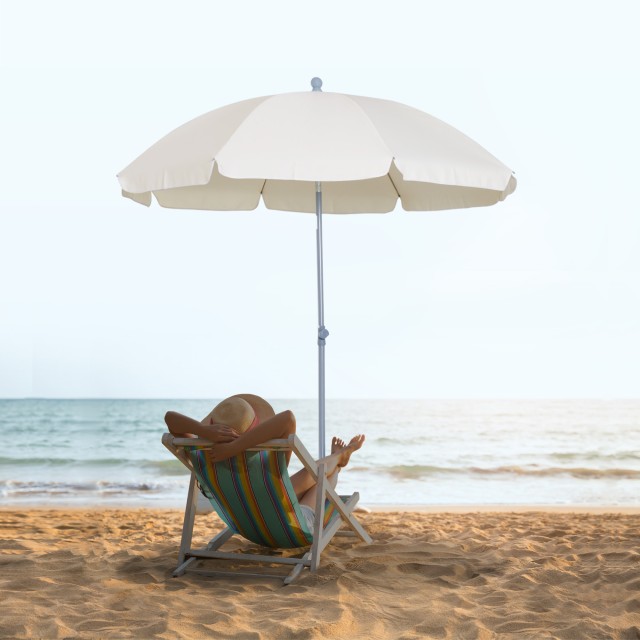 Outsunny Outsunny, Κήπος, Βεράντα Φορητή ομπρέλα Φ220cm με Κρεμ Λευκό Πολυεστερικό Ανακλινόμενο κουβούκλιο 84D-039CW
