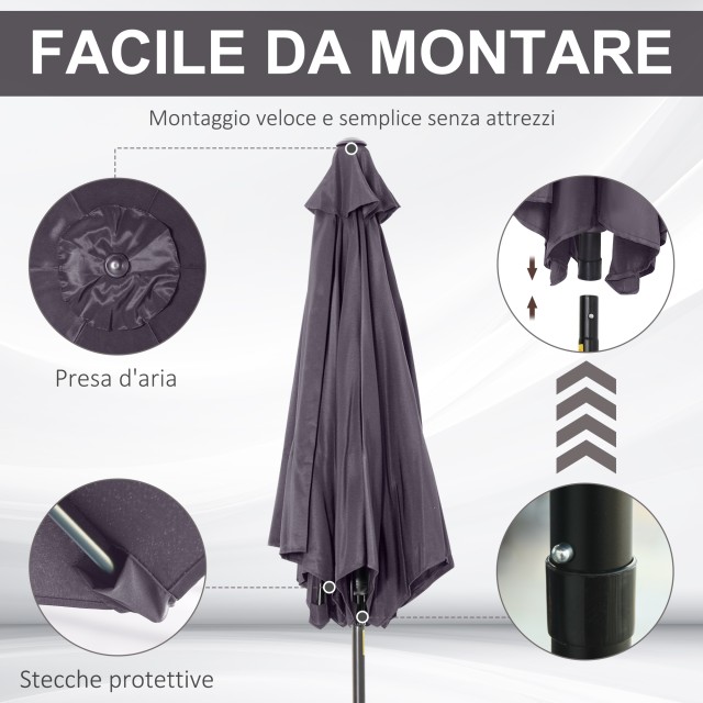 Outsunny Tiltable Garden Parasol, Άνοιγμα μανιβέλας, Φ2,7x2,35m Γκρι 84D-032GY