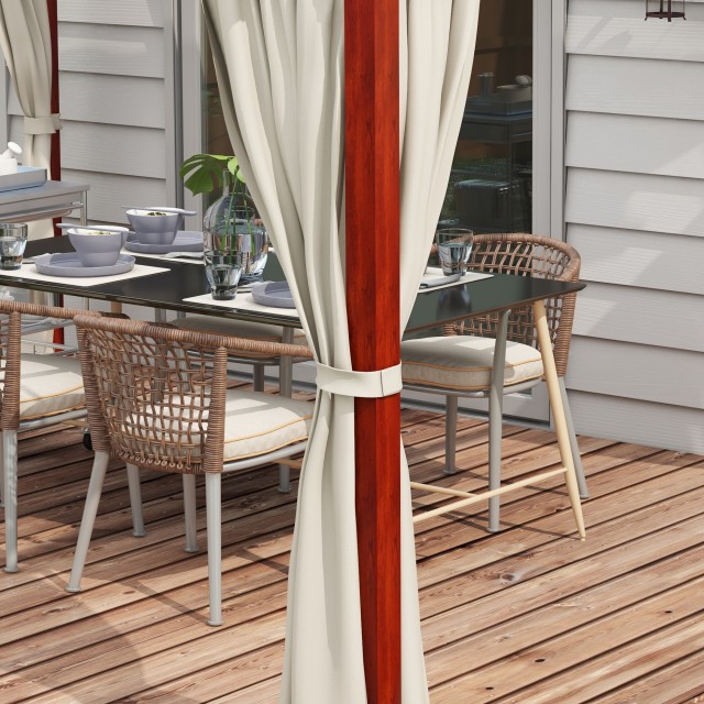 Outsunny Pergola με Πλαϊνές Τέντες και Πτυσσόμενη Οροφή σε Η/Υ, από αλουμίνιο και μέταλλο, 345x300x215-255 cm, Κρέμα 84C-475V00CW