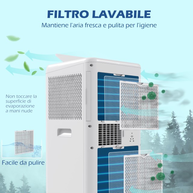 Φορητό κλιματιστικό HOMCOM 1250W με 5 λειτουργίες και χρονοδιακόπτη 24 ωρών, 35,5x35x70 cm, Λευκό 823-056V90WT