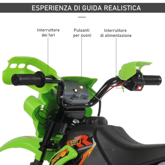 HomCom Electric Motocross ποδήλατο για παιδιά με ρόδες, πράσινο 301-043GN