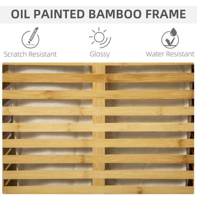 Καλάθι ρούχων HOMCOM Bamboo με καπάκι και αφαιρούμενη και πλενόμενη τσάντα από πολυεστέρα, 44x37x62,5 cm, χρώμα ξύλου 850-217V00ND