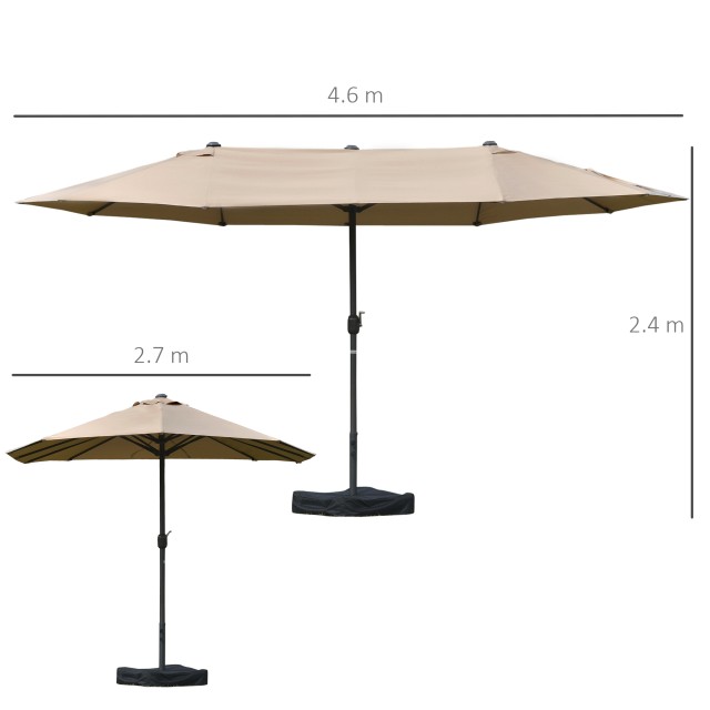 Outsunny Διπλή Ομπρέλα Κήπου 460x270cm Άνοιγμα μανιβέλας, Σταυρωτή ...