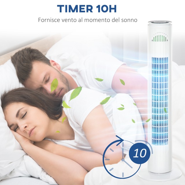 Ανεμιστήρας Tower 45W με 3 λειτουργίες και 3 ταχύτητες με χρονοδιακόπτη 10 ωρών, σε ABS, Ø22 x 77H cm, Λευκό 824-015V90