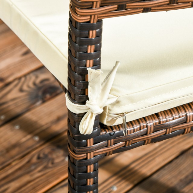 Outsunny 5 τεμαχίων PE Rattan σετ τραπεζαρίας εξωτερικού χώρου, γυάλινο τραπέζι κήπου και 4 καρέκλες με μαξιλάρια, καφέ 861-062V00MB