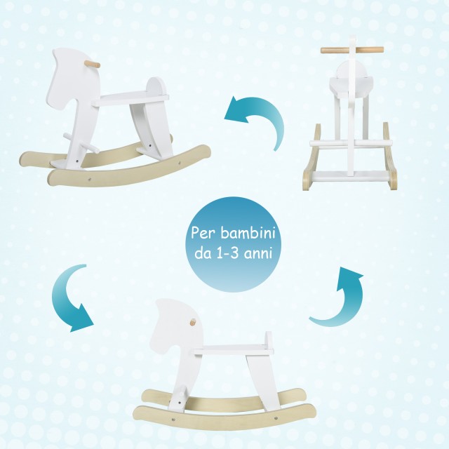 HOMCOM Rocking Horse για παιδιά 3-6 ετών, Κλασικό σχέδιο ξύλου - Λευκό 330-101WT