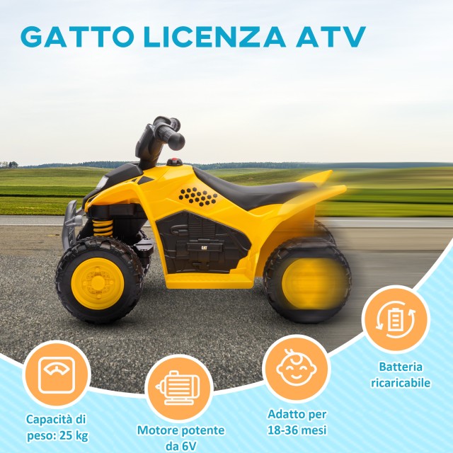 AIYAPLAY Electric Quad για Παιδιά 18-36 Μηνών Άδεια Caterpillar με Κόρνα και Προβολείς, 65,5x38,5x43,5 cm, Κίτρινο 370-326V90YL