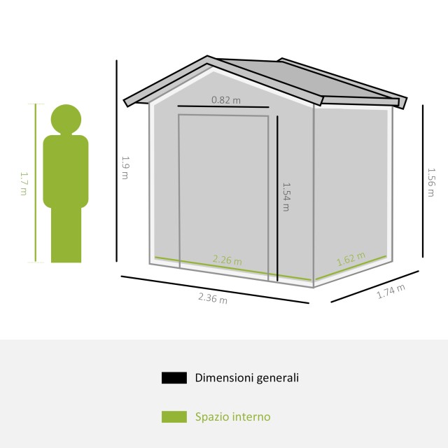 Outsunny Garden Shed Εργαλειοθήκη σε Ατσάλι, Υπόστεγο Κήπου από Ατσάλι με Συρόμενες Πόρτες, 236x174x190cm, Γκρι 845-429GY